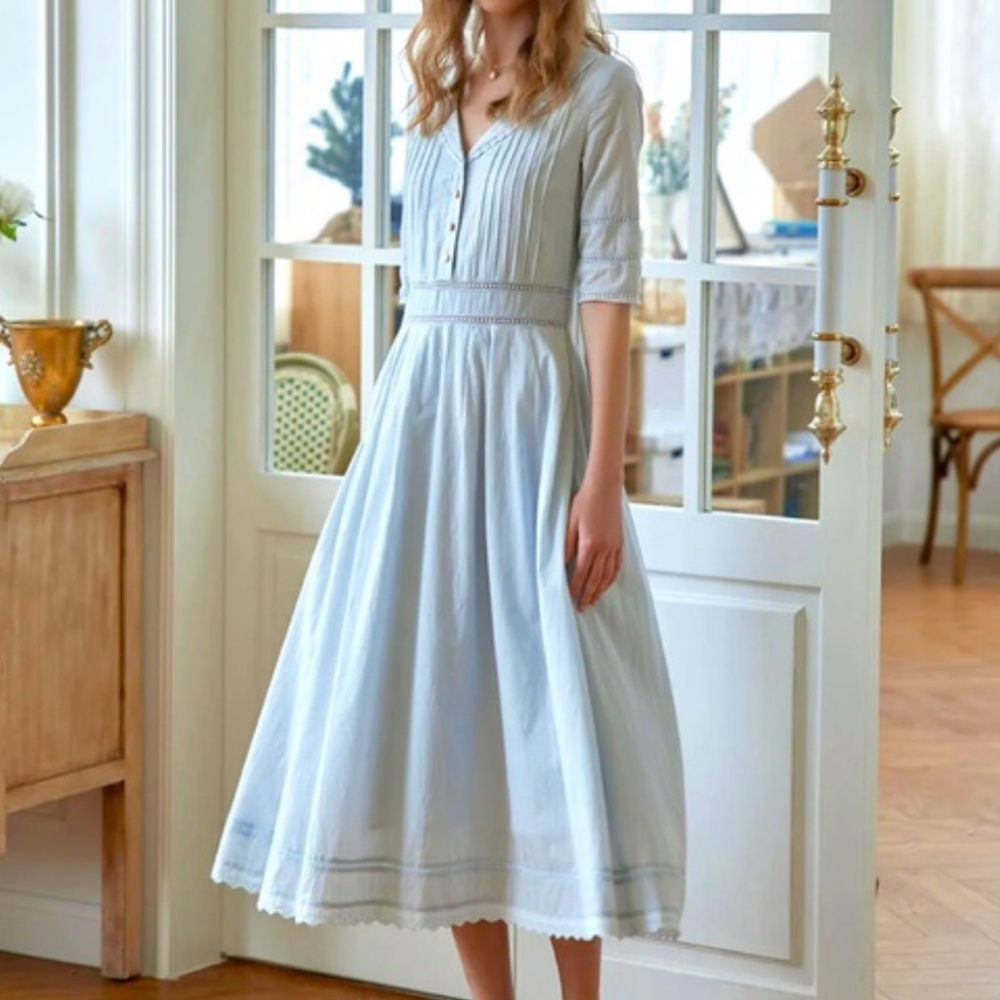 Simple Retro Fiona Gray Blue Midi Dress